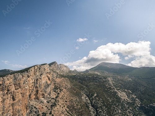An overlook aerial view of the Cerro de la Higuera National Park, as seen from the Mirador De Las Buitreras lookout point in Andalusia, Spain photo