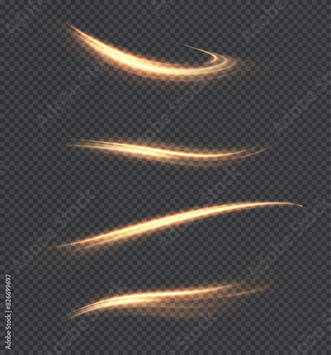Golden line curve light effect. Glowing golden semicircle. Abstract effect of light energy movement. Vector 10 EPS