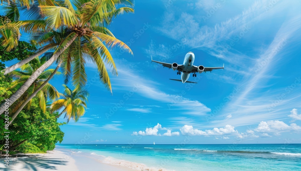 Naklejka premium Beach Vacation with Airplane Arrival