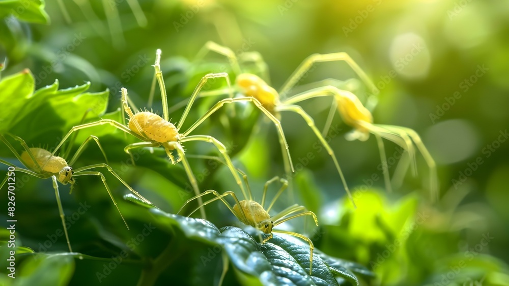 Combat spider mite infestation in houseplants using pest control techniques. Concept Spider