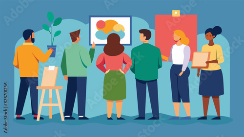 As the session comes to an end the group stands back and admires each others paintings each one telling a unique and powerful story.. Vector illustration