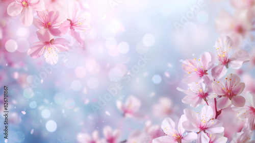 Blooming cherry branch with bokeh in the background in pink tone. Place for text (ID: 826701867)