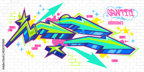 Trendy Colorful Abstract Urban Street Art Graffiti Style Arrows Vector Illustration Template