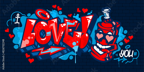 Cool Trendy Abstract Graffiti Style I Love You Lettering With Heart Art For Happy Valentines Day