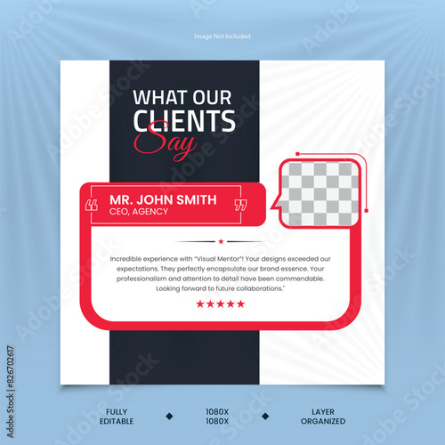 Client testimonials review layout template with a photo placeholder, Customer feedback testimonial set with rating sections