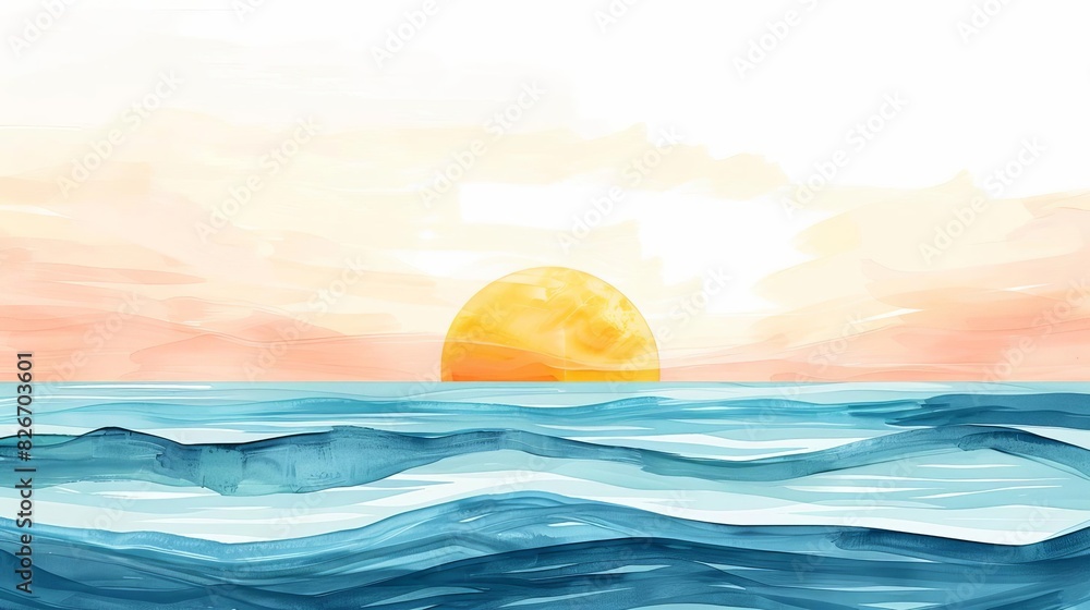 tranquil ocean sunrise with handpainted details minimalist illustration tranquil ocean sunrise with handpainted details minimalist illustration