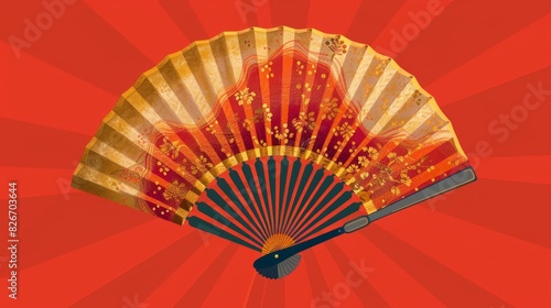 traditional asian hand fan illustration for asian american and pacific islander heritage month vibrant vector art