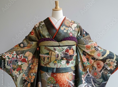 A woman wearing a kimono with a floral pattern © duyina1990