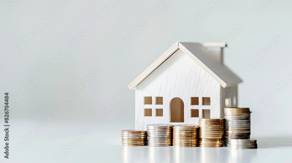 house model and row of coin money for finance , banking , money , saving concept house model and row of coin money for finance , banking , money , saving concept