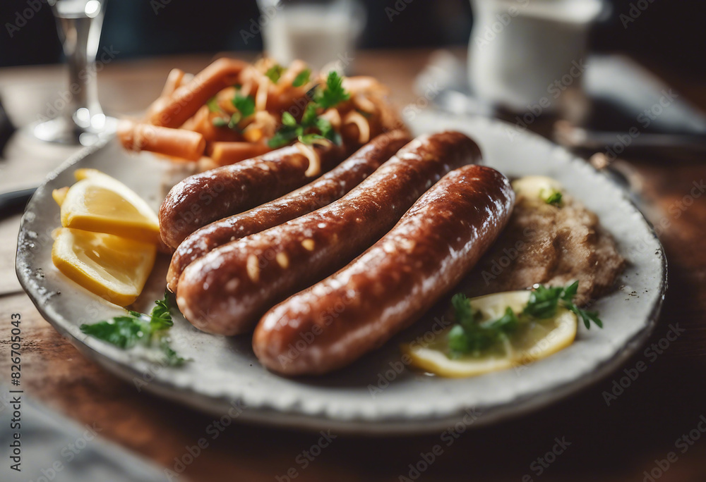 delicious Bratwurst Sausage at restaurant, copy space for text
delicious Bratwurst Sausage at restaurant, copy space for text
