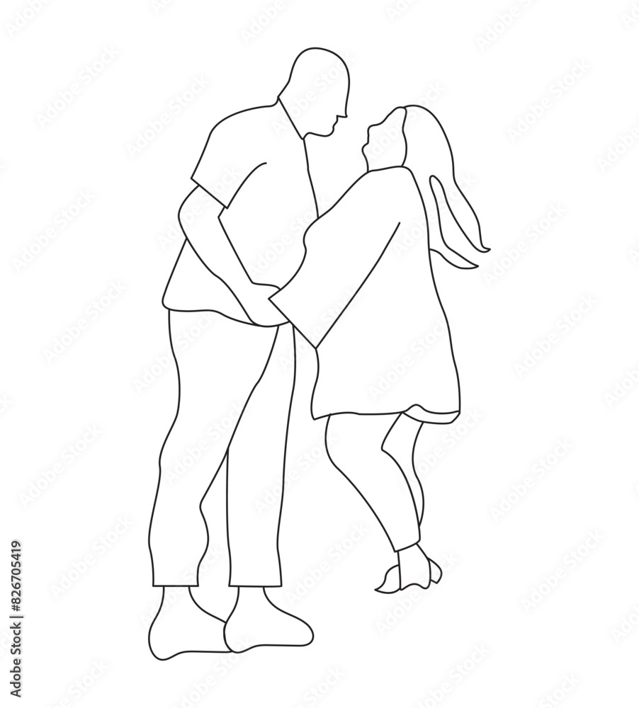 Young Couple Standing Holding Hands line art vector illustration Young Couple Standing Holding Hands line art vector illustration