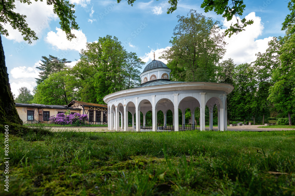 Pavilion of cold mineral water spring Luisa in the small Czech UNESCO spa town Frantiskovy Lazne (Franzensbad) - Czech Republic (region Karlovy Vary) - Europe