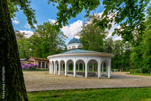 Pavilion of cold mineral water spring Luisa in the small Czech UNESCO spa town Frantiskovy Lazne (Franzensbad) - Czech Republic (region Karlovy Vary) - Europe
