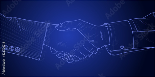 handshake, contract, job interview - blue vector background