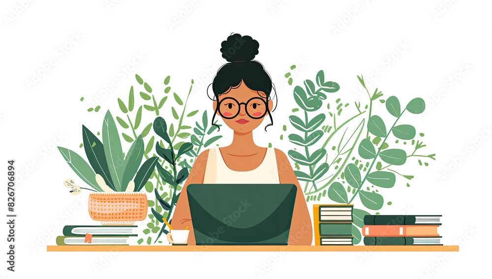 Remote Work Setup with Plants and Books Remote Work Setup with Plants and Books