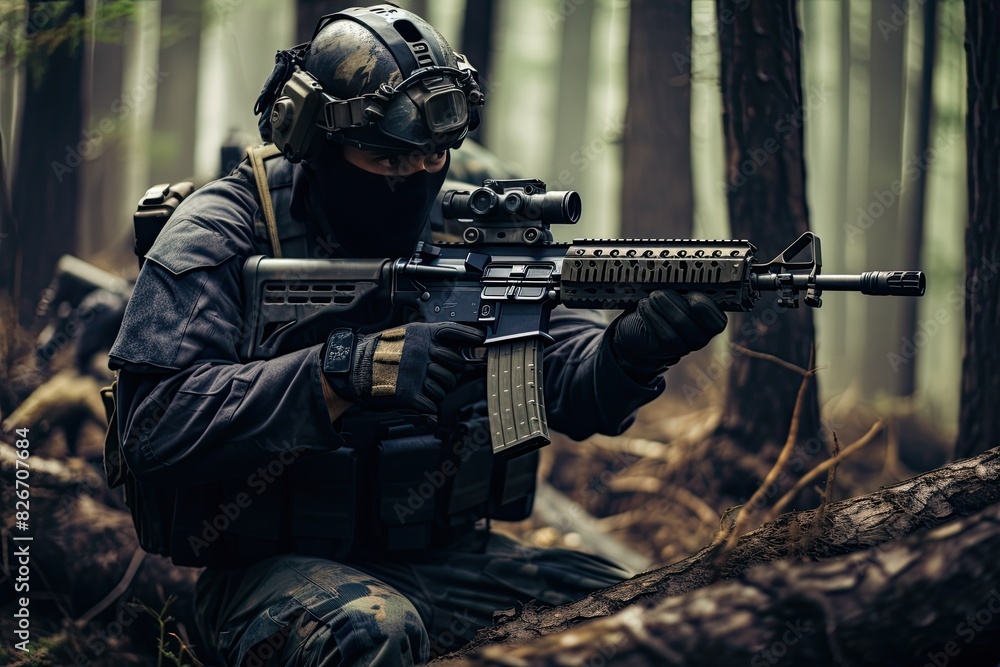 a man in a military uniform holding a rifle, An individual dressed in military attire, carrying a firearm.