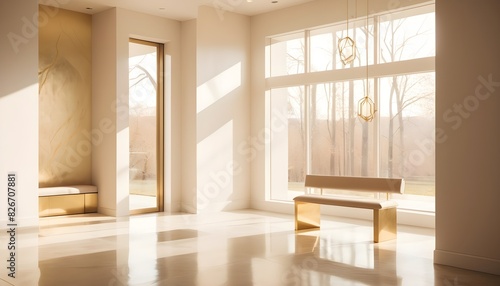 white and gold theme interior modern minimalism photo realism