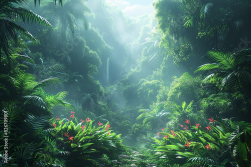 A lush rainforest teeming with exotic flora and fauna  offering opportunities for wildlife spotting and adventure. Concept of biodiversity and ecological wonder. Generative Ai.