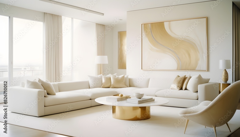 Fototapeta premium white and gold theme interior modern minimalism photo realism