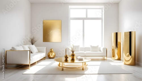 white and gold theme interior modern minimalism photo realism