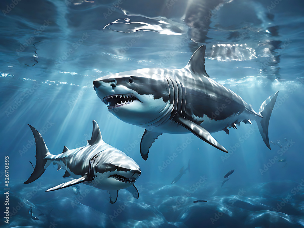 Fototapeta premium great white shark underwater in the sea. generative AI 
