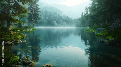 Natural beauty of a serene lake surrounded by forest
