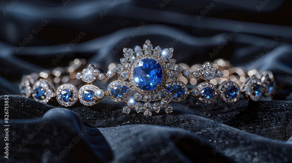 Sapphire Elegance: Glittering Jewelry Set on Ebony Velvet Sapphire Elegance: Glittering Jewelry Set on Ebony Velvet