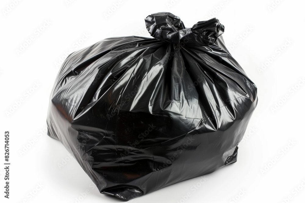 Single Black Garbage Bag Isolated on White Background. Generative ai. Single Black Garbage Bag Isolated on White Background. Generative ai.