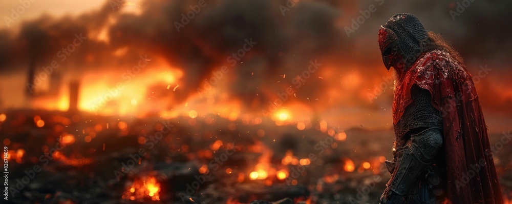 Warrior Amidst the Flames of Battle. Generative ai. Warrior Amidst the Flames of Battle. Generative ai.