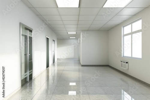 Contemporary Gallery Space with White Wall and Concrete Floor. 3D Render Mockup for Art Exhibitions and Presentations