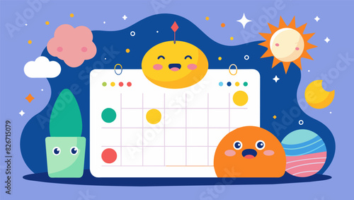 An illustrated mood tracker for a month in a bullet journal with adorable characters representing different emotions and their intensity levels.. Vector illustration