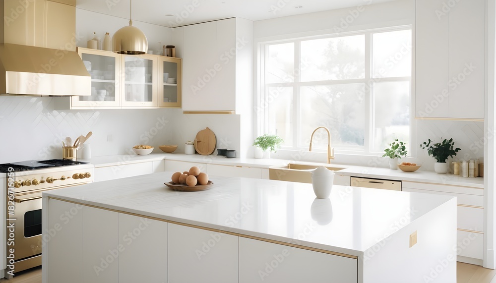 Fototapeta premium white and gold theme interior modern minimalism photo realism