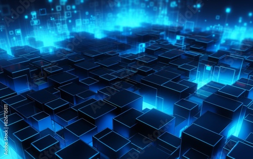 Glowing blue neon squares a...