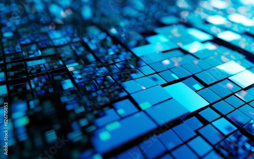 Glowing blue neon squares a...