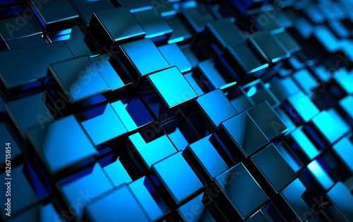 Glowing blue neon squares a...