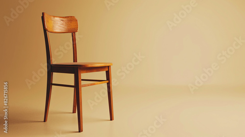 Wooden chair on a minimalist background. Simple wooden chair with a curved back set against a minimalist beige background, ideal for design or furniture concepts.