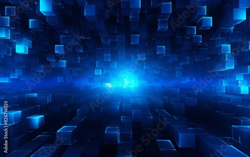 Glowing blue neon squares a...