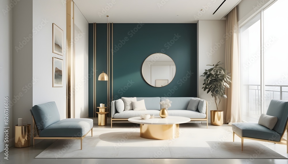 Fototapeta premium white and gold theme interior modern minimalism photo realism