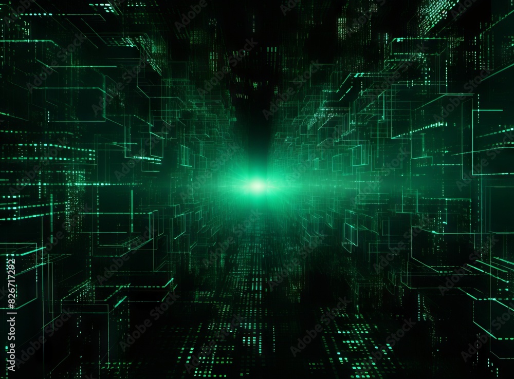 Fototapeta premium Abstract green matrix background with some glowing lines and dots in it Abstract technology digital hi tech concept with cubes