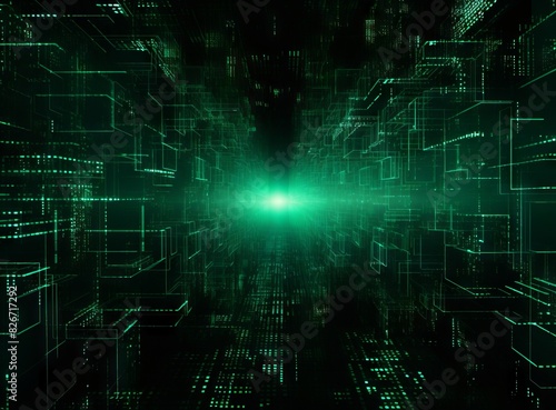 Abstract green matrix background with some glowing lines and dots in it Abstract technology digital hi tech concept with cubes