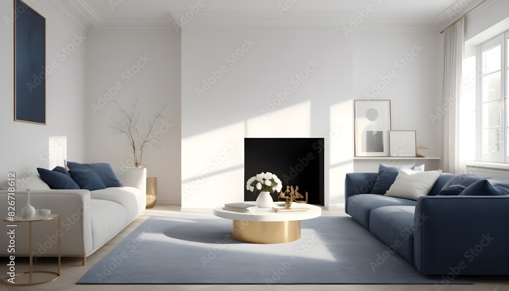 Fototapeta premium white and gold theme interior modern minimalism photo realism