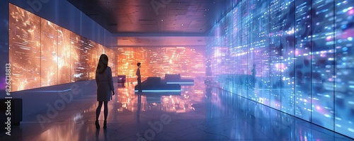 futuristic office with holographic displays and virtual collaboration tools  enabling seamless remote work