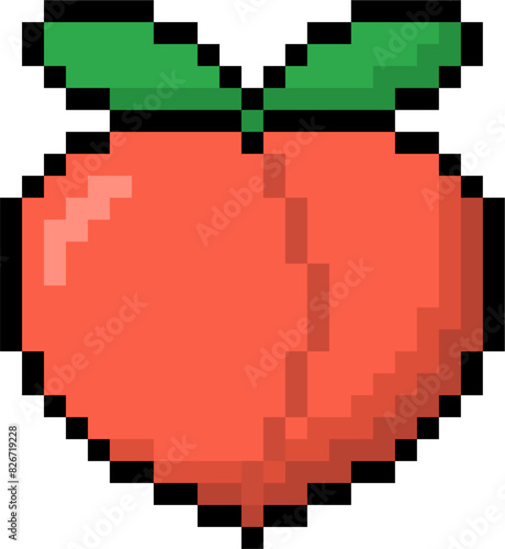 pixel style peach fruit vector