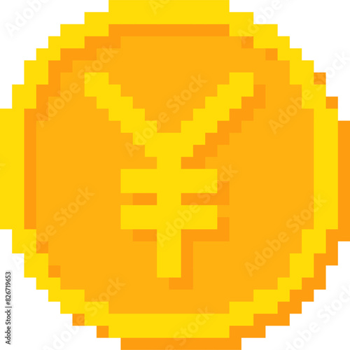 pixel style yen currency gold coin vector