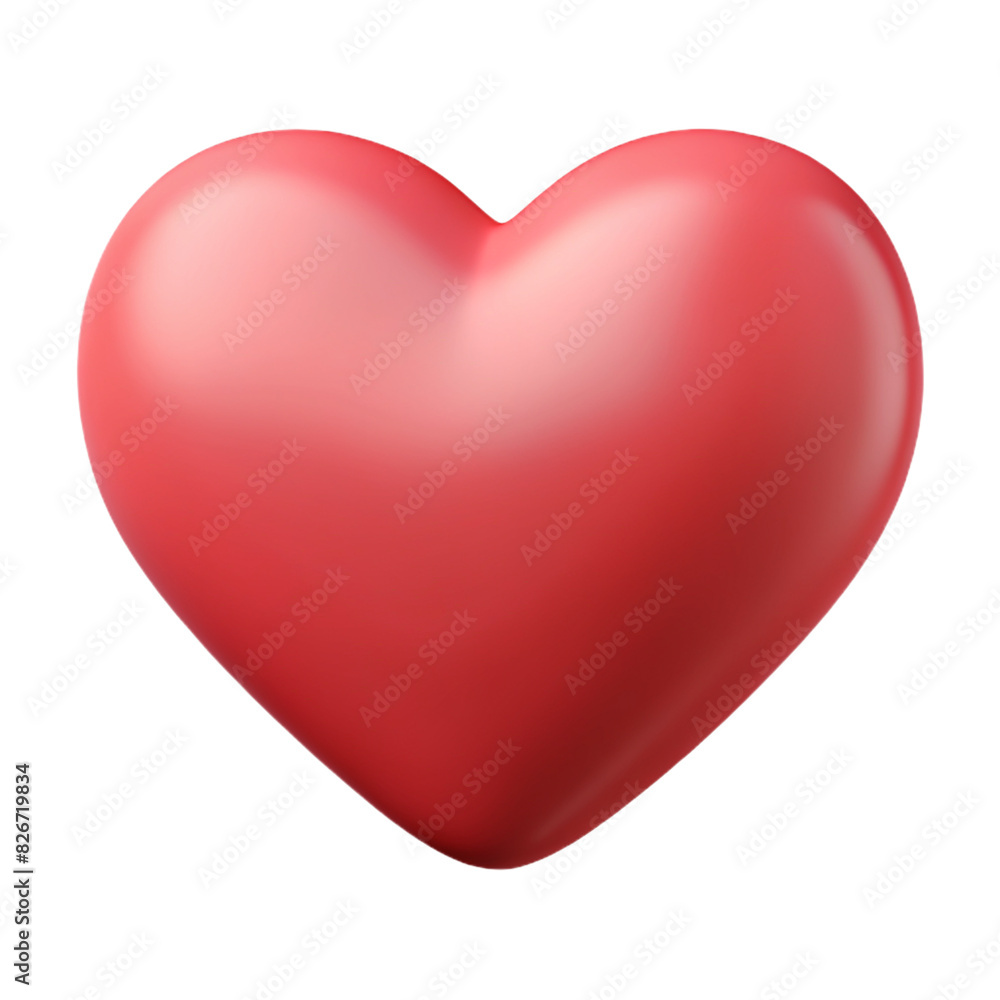 3D Red Heart Icon, Glossy Love Symbol isolated PNG transparent background
