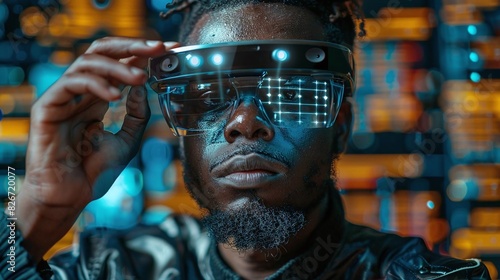 Fototapeta remote worker using augmented reality glasses to overlay data and collaborate in realtime