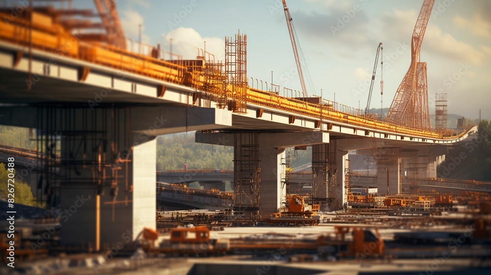 Obraz premium A photo of a construction site with a focus on bridge