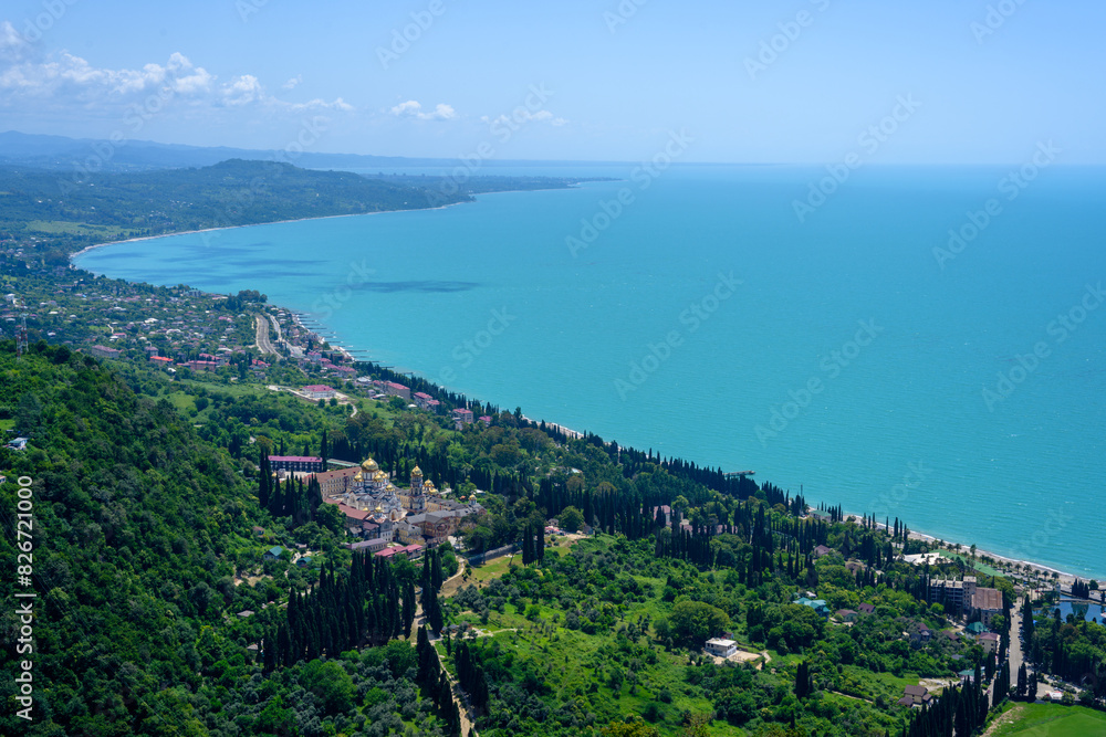 New Athos, Abkhazia, Georgia - July 04, 2022: Landscape with a view of the new Athos monastery.