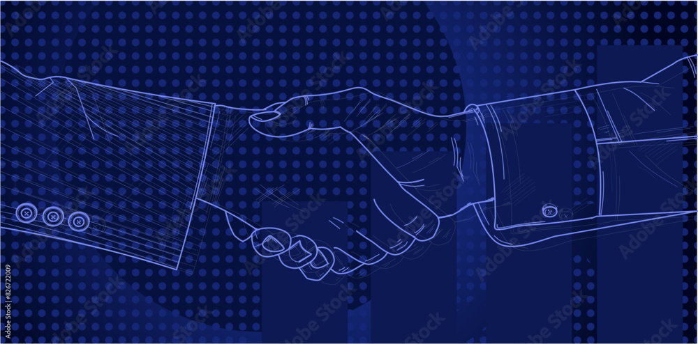 handshake, contract, job interview - blue vector background handshake, contract, job interview - blue vector background