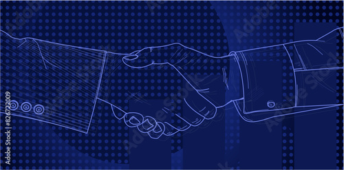 handshake, contract, job interview - blue vector background
